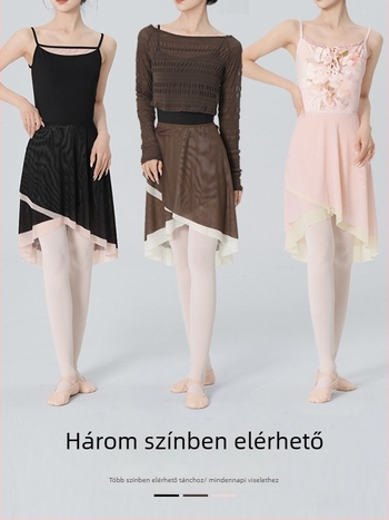 Kortárs tánc szoknya hálós mintázattal és hasítékkal, poliészter anyagú szövet nylon béléssel, felnőtt nőknek, baletthez