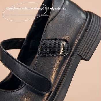 Lányoknak szóló bőrpár iskola; kétszintű borjúbőr; Velcro-zárás; alacsony szár; gumírozott talp; 4–16 éveseknek