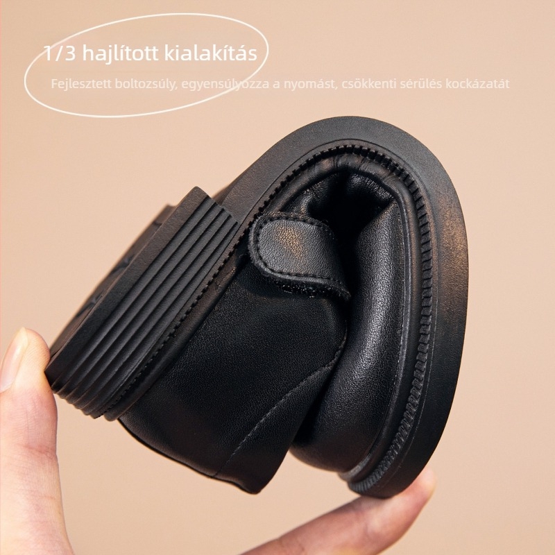 Lányoknak szóló bőrpár iskola; kétszintű borjúbőr; Velcro-zárás; alacsony szár; gumírozott talp; 4–16 éveseknek