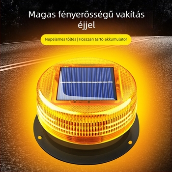 Napelemes figyelmeztető lámpa autóhoz mágneses tetőre szerelhető – Modell A-01, 5W, 5V, 12V, alkalmas autókra, teherautókra, motorkerékpárokra, elektromos járművekre
