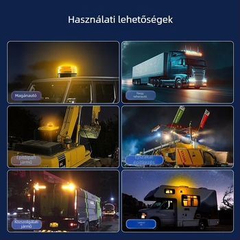 Napelemes figyelmeztető lámpa autóhoz mágneses tetőre szerelhető – Modell A-01, 5W, 5V, 12V, alkalmas autókra, teherautókra, motorkerékpárokra, elektromos járművekre