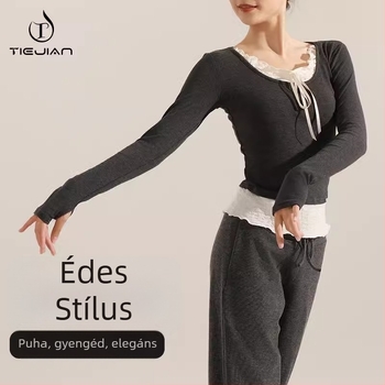 Női modern táncruha — hosszú ujjú top pamut-elasztán anyagból, télen, tavasszal és ősszel használható; alkalmas a színpadra, baletre és etnikai táncokra.