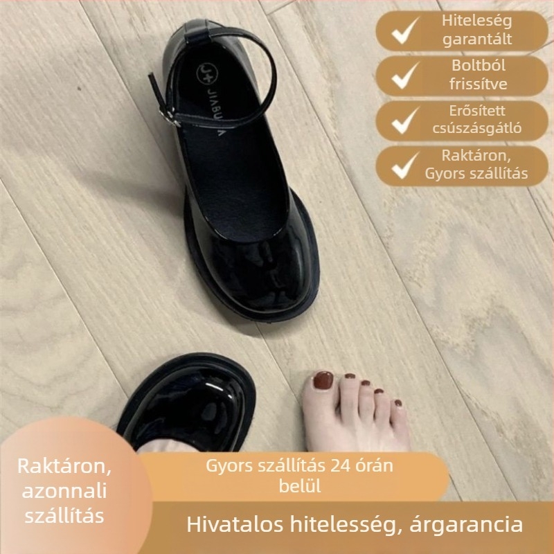 Mary Jane női lapos cipő alacsony macskás sarokkal, PU felsőrész, PU bélés, gumírozott talp, zárás egy darabbal