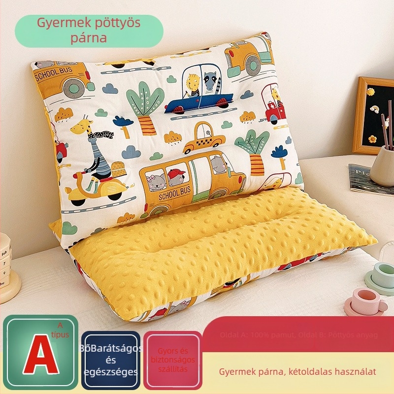 Gyermek memóriahabos párna 100% pamut huzattal, téglalap alakú, magasság 5–10 cm