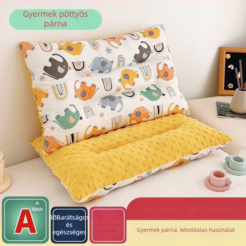 Gyermek memóriahabos párna 100% pamut huzattal, téglalap alakú, magasság 5–10 cm