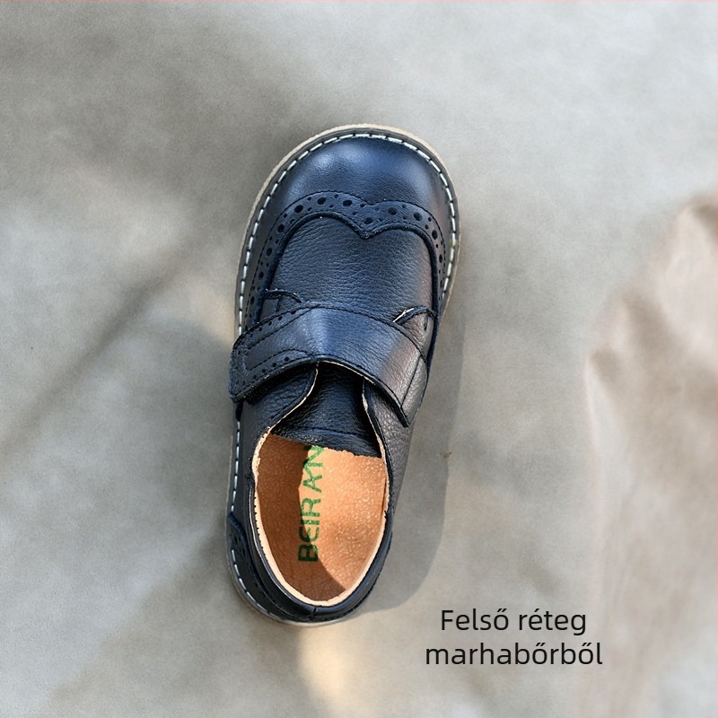 Gyerekeknek való bőr cipő Barokk retro stílusban, Velcro zárás, csúszásálló műanyag talp, EVA talpbetét, tavasz-ősz