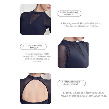 Egyrészes női balettruha táncra, nylon anyagú külső és spandex bélés, kerek nyakú, megfelelő felnőtt baletthez és színpadi előadásokhoz.