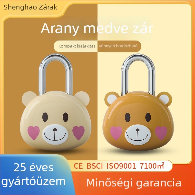 Medve figurás zár jegyzetfüzethez — műanyag ház, vas zár, testreszabható, logónyomtatás, márka CJSJ