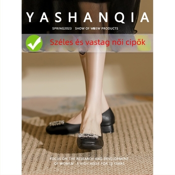 Koreai stílusú női lapos cipő négyszögletes orral és alacsony sarkúval, mikroszálas felsőrész, talp gumírozott