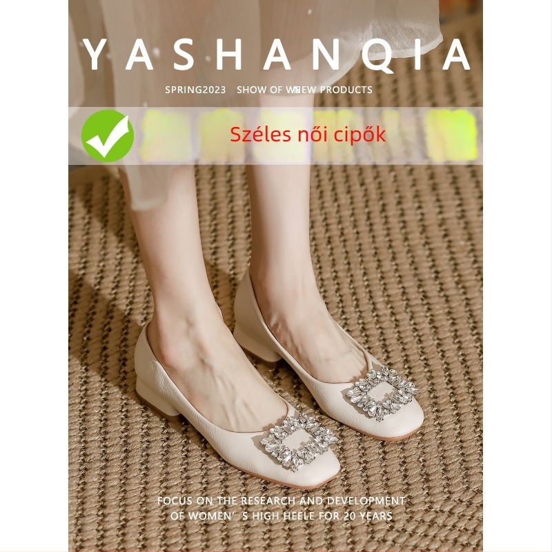 Koreai stílusú női lapos cipő négyszögletes orral és alacsony sarkúval, mikroszálas felsőrész, talp gumírozott