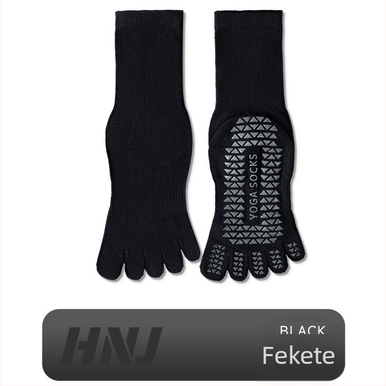 jóga zokni csúszásmentes szilikonnal, osztott ujjak ötujjas kialakítás, pamut, középmagas szár, beltéri edzéshez nőknek