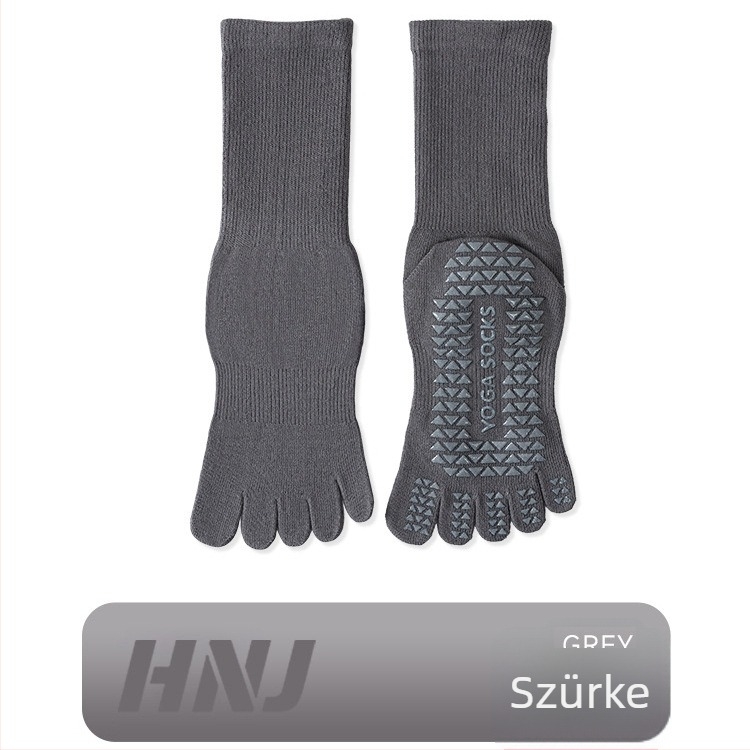 jóga zokni csúszásmentes szilikonnal, osztott ujjak ötujjas kialakítás, pamut, középmagas szár, beltéri edzéshez nőknek