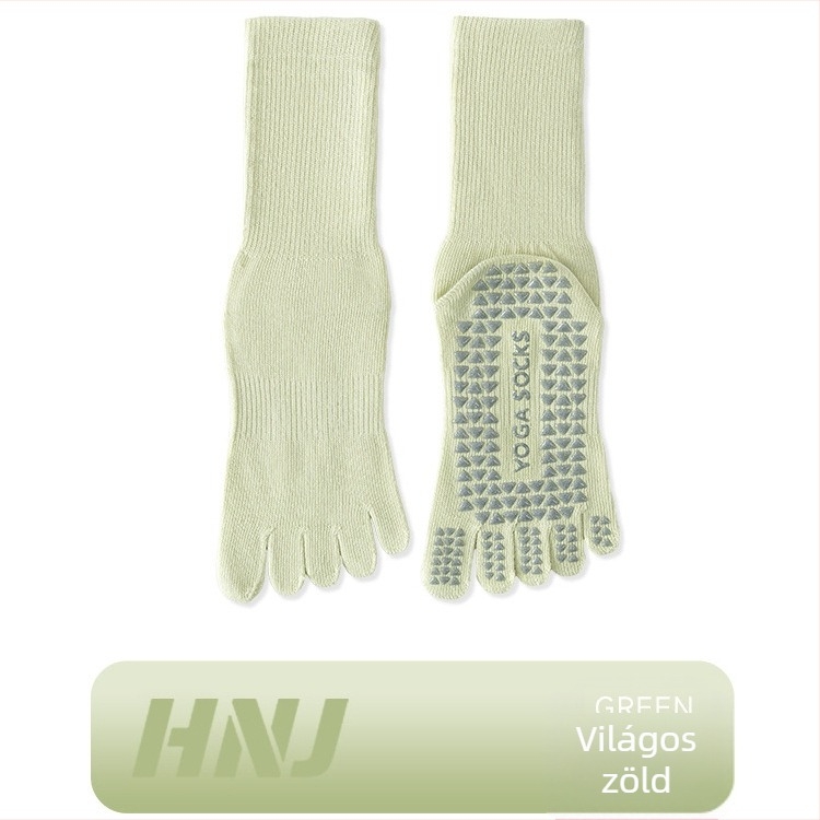 jóga zokni csúszásmentes szilikonnal, osztott ujjak ötujjas kialakítás, pamut, középmagas szár, beltéri edzéshez nőknek