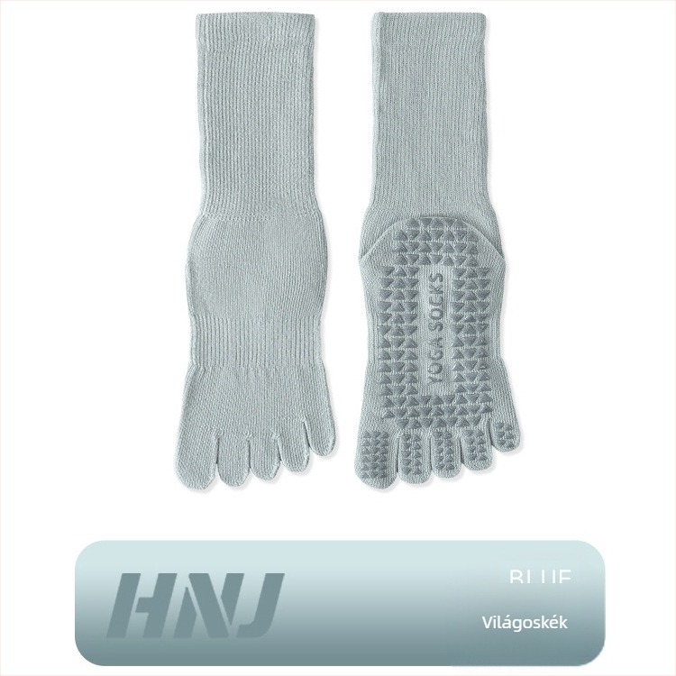 jóga zokni csúszásmentes szilikonnal, osztott ujjak ötujjas kialakítás, pamut, középmagas szár, beltéri edzéshez nőknek