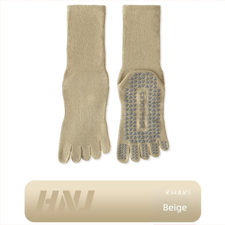 jóga zokni csúszásmentes szilikonnal, osztott ujjak ötujjas kialakítás, pamut, középmagas szár, beltéri edzéshez nőknek