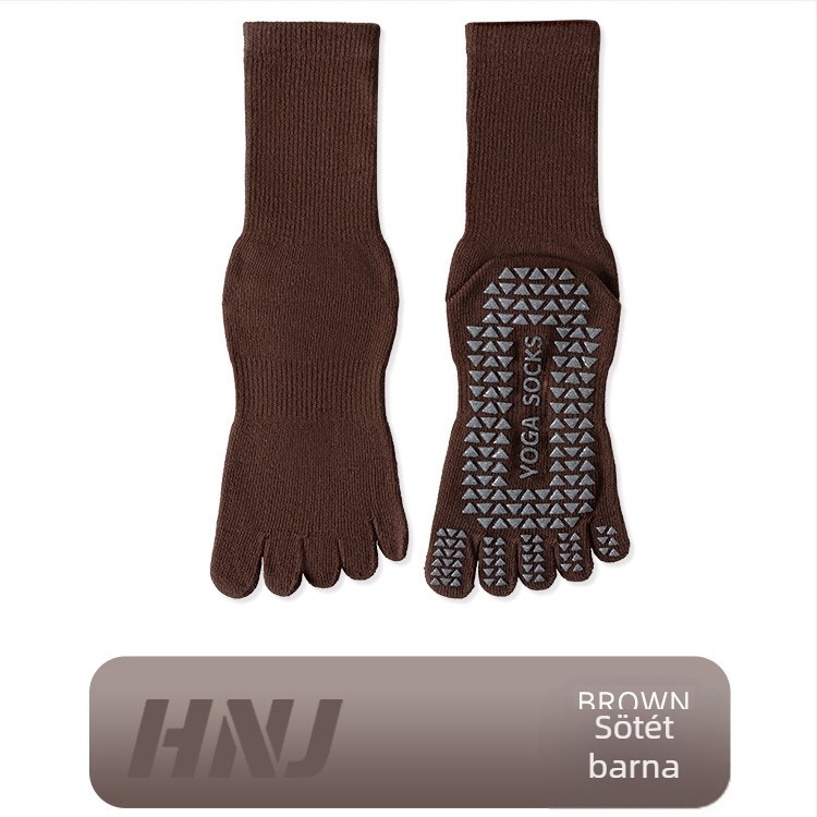 jóga zokni csúszásmentes szilikonnal, osztott ujjak ötujjas kialakítás, pamut, középmagas szár, beltéri edzéshez nőknek