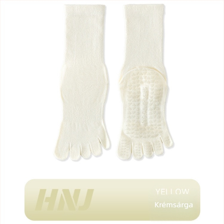 jóga zokni csúszásmentes szilikonnal, osztott ujjak ötujjas kialakítás, pamut, középmagas szár, beltéri edzéshez nőknek