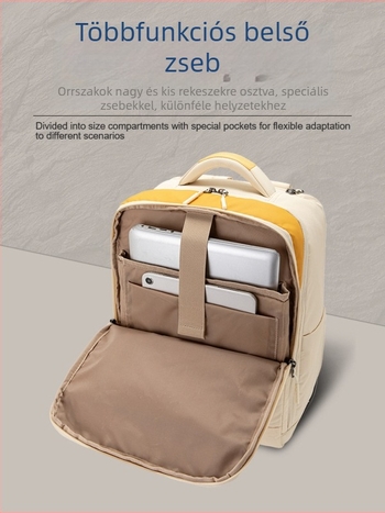 Kerekgurulós hátizsák teleszkópos fogantyúval kézipoggyászhoz, cipzáras zárás, bevonatos Oxford anyag, súly 1,88 kg, kézipoggyászként engedélyezett