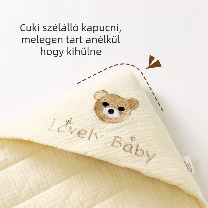 Pamut babaruhás obvug kendő kapucnival – hímzett rajz, A-osztályú melegség, újszülötteknek és kisgyermekeknek (tavasz/ősz/tél)
