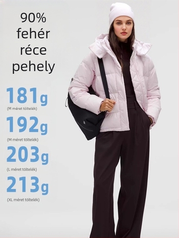 Pufi dzseki tollal töltött, 86-90% töltet, slim fit, levehető kapucni