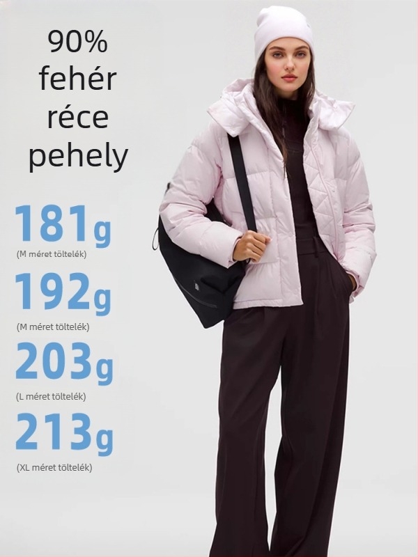 Pufi dzseki tollal töltött, 86-90% töltet, slim fit, levehető kapucni