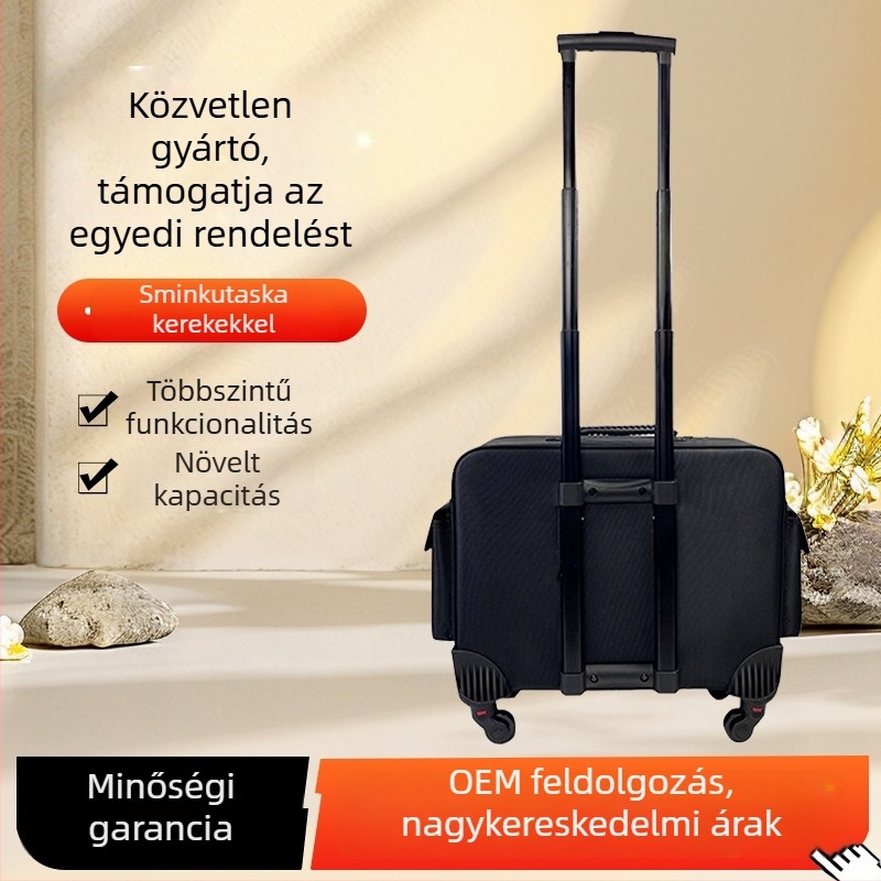 Tongyang gurulós sminktartó nagy kapacitású, Oxford anyagú, húzórúddal, univerzális kerékkel, cipzáros nyitás, zárható lakattal, uniszex