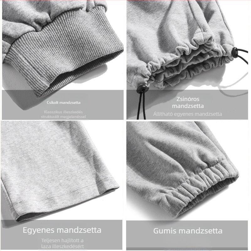 Férfi sportos nadrág lazán szabott, egyenes szárú, középmagasságú derékkal; mikroelasztikusság, poliészter 96–100%