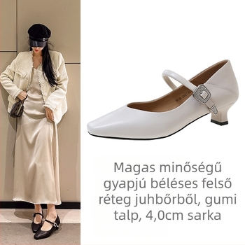 Női báránybőr cipő kvadratikus orral, 3–5 cm vastag sarkú, gumitalppal, bélés báránybőrből