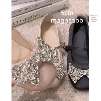 Női Mary Jane cipők 5 cm-es belső magasságnöveléssel, masnis dísz és strasszok, kerek orr