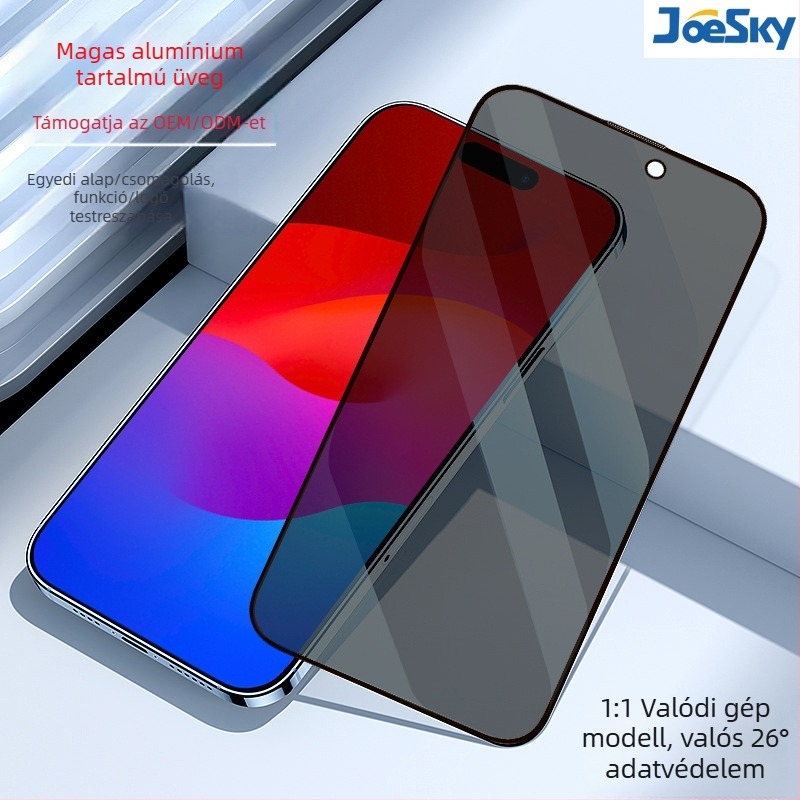 Edzett üveg kijelzővédő iPhone-hoz – teljes képernyős, HD, anti-peep, 0,33 mm