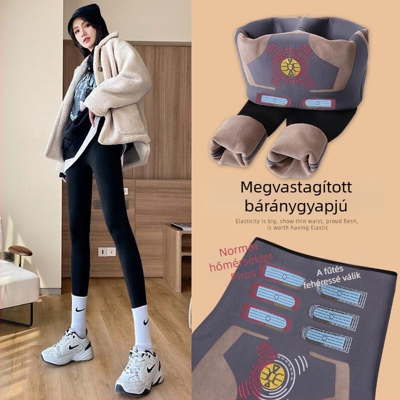 Magas derekú női leggings fleece-béléssel – bársonyos plüssfelület, báránygyapjú bélés, őszi-téli