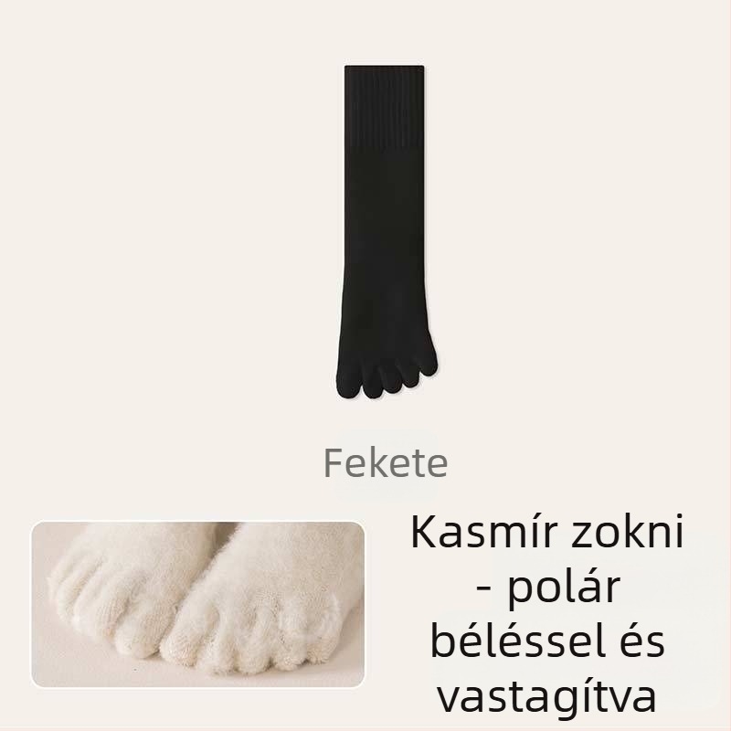 Női ötujjas vastag kasmír zokni, őszi-téli meleg középső vádliig érő, szétválasztott ujjak, önmelegítő, antibakteriális és dezodoráló, téli hosszú zokni
