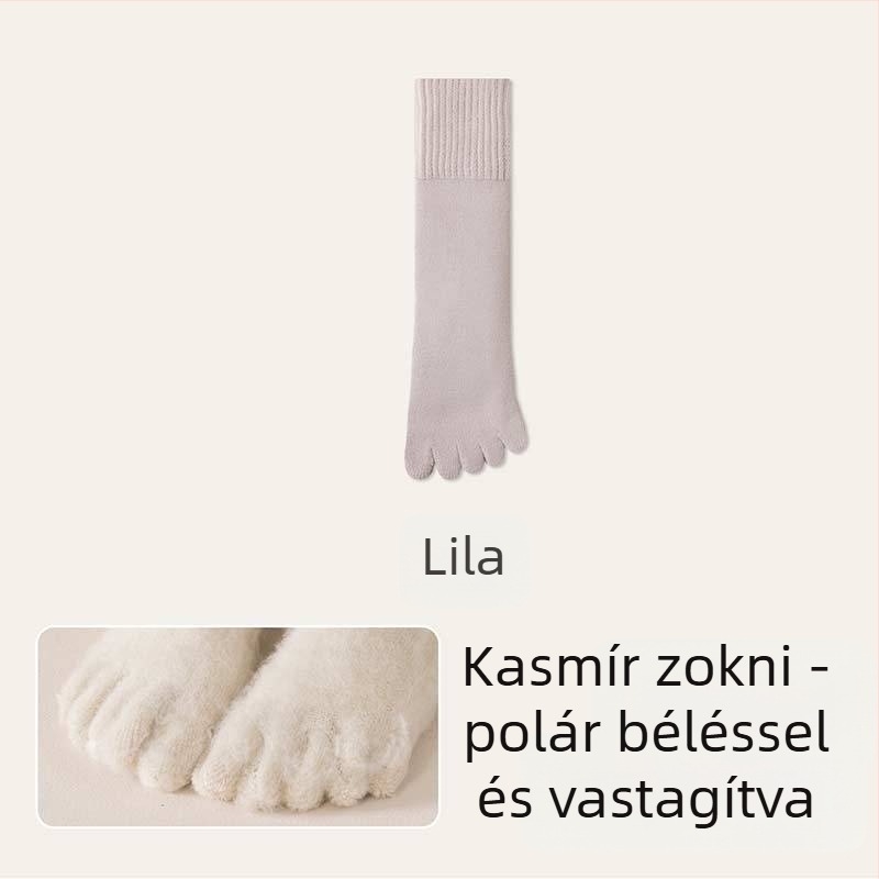 Női ötujjas vastag kasmír zokni, őszi-téli meleg középső vádliig érő, szétválasztott ujjak, önmelegítő, antibakteriális és dezodoráló, téli hosszú zokni