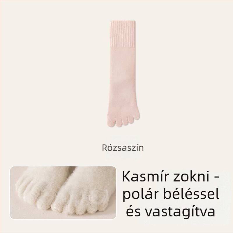 Női ötujjas vastag kasmír zokni, őszi-téli meleg középső vádliig érő, szétválasztott ujjak, önmelegítő, antibakteriális és dezodoráló, téli hosszú zokni
