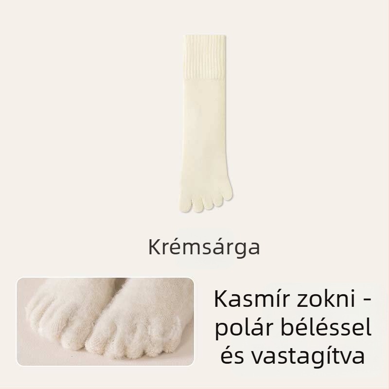 Női ötujjas vastag kasmír zokni, őszi-téli meleg középső vádliig érő, szétválasztott ujjak, önmelegítő, antibakteriális és dezodoráló, téli hosszú zokni