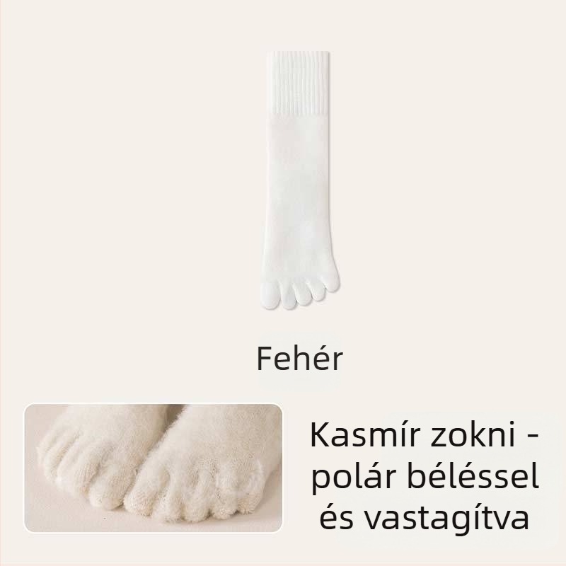 Női ötujjas vastag kasmír zokni, őszi-téli meleg középső vádliig érő, szétválasztott ujjak, önmelegítő, antibakteriális és dezodoráló, téli hosszú zokni