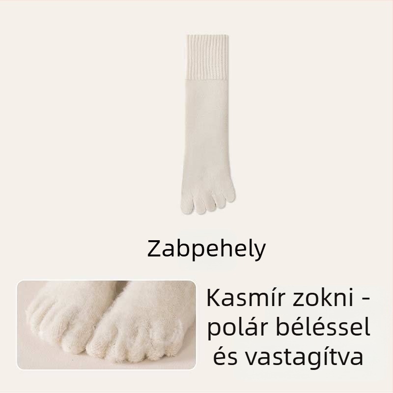 Női ötujjas vastag kasmír zokni, őszi-téli meleg középső vádliig érő, szétválasztott ujjak, önmelegítő, antibakteriális és dezodoráló, téli hosszú zokni