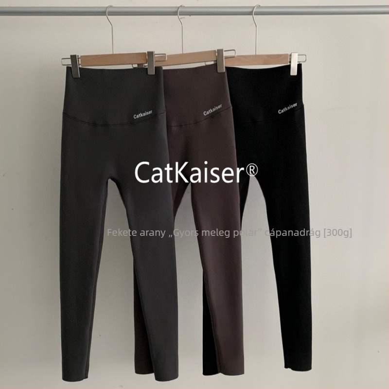 Catkaiser Fekete-Arany Gyorsan Melegedő Velúr Shark Nadrágok, 300 g, Tél, Fekete Magas Derék, fleece belső, Alapréteg
