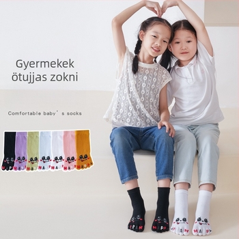 Gyerekeknek ötujjú zokni, pamut, cartoon minta, középmagasságú hossz, antibakteriális