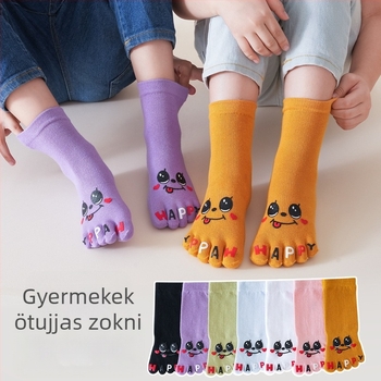 Gyerekeknek ötujjú zokni, pamut, cartoon minta, középmagasságú hossz, antibakteriális