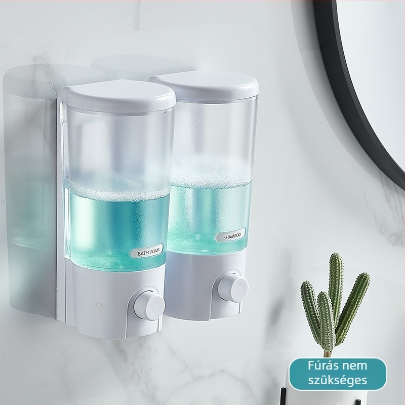 Falra szerelt szappanadagoló szállodai fürdőszobákhoz, fúrás nélküli, kézi nyomású, műanyag, Hannai, modern-minimalista stílus (0,35 kg)