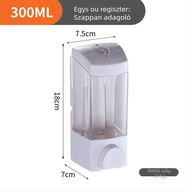 ABS-ből készült kézi szappanadagoló, 300/500 ml kapacitás, kézi nyomású működés, injekciós öntés, modern stílus
