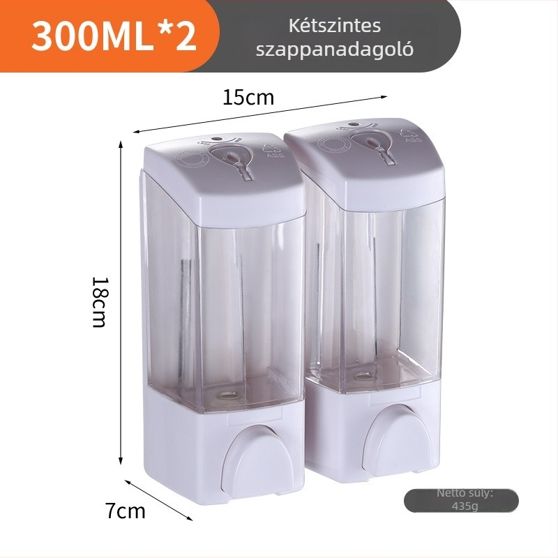 ABS-ből készült kézi szappanadagoló, 300/500 ml kapacitás, kézi nyomású működés, injekciós öntés, modern stílus