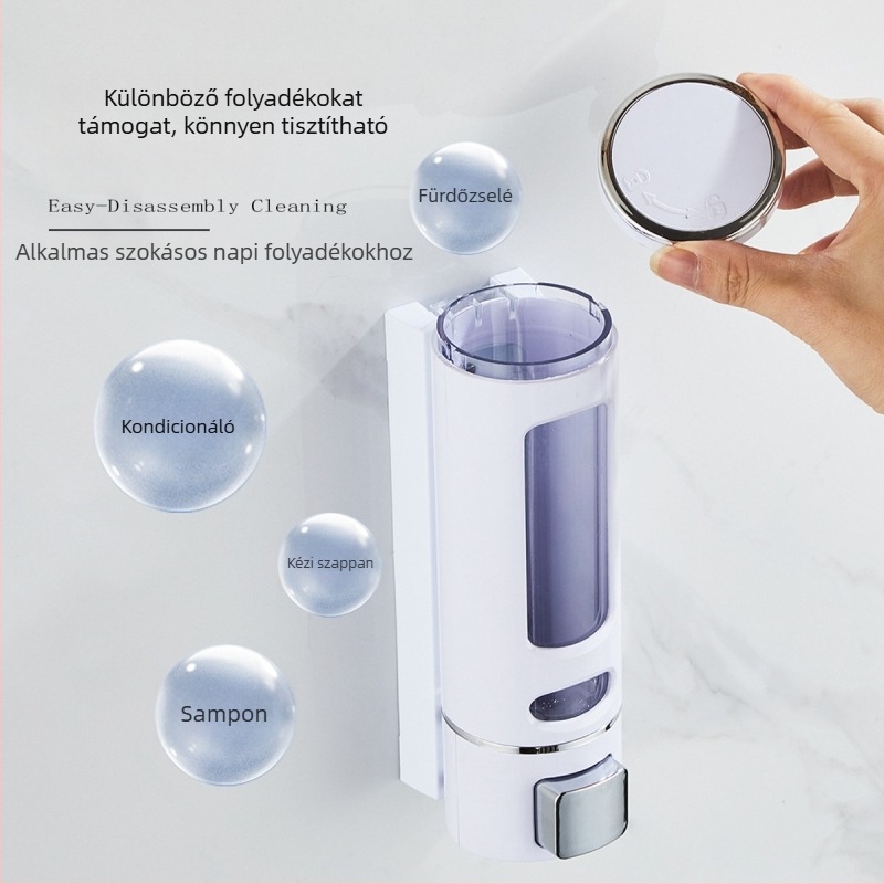 400 ml-es falra szerelhető szappanadagoló, egyfejű kézi nyomásos mechanizmussal, szállodai használatra