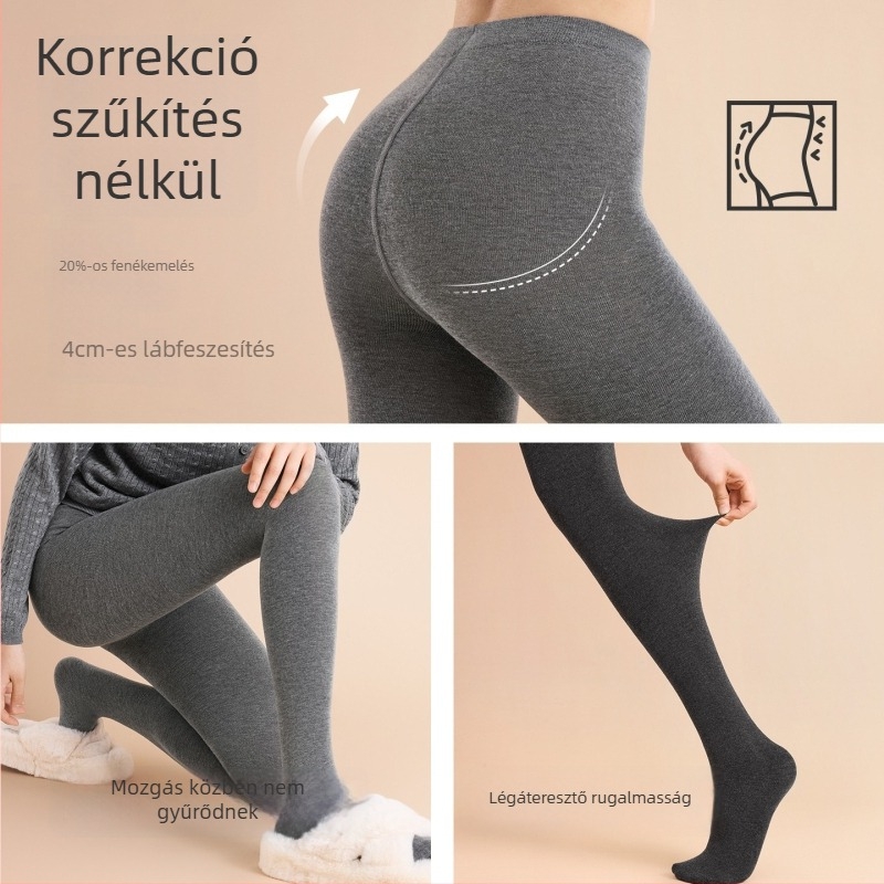 Női vastag kasmír-keverék harisnya, fleece béléses meleg, egyszínű, vastag anyag, tavaszra és őszre