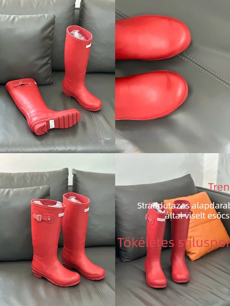 Női esőcsizma PVC felsőrész, magas szár, alacsony sarka 1–3 cm, egyszínű, városi elegáns viselet