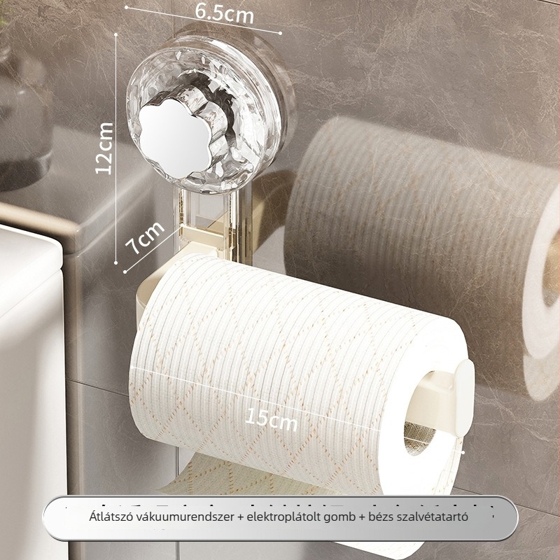 HENNES' Konyhai papírtörlő tartó szívóval, fúrás nélkül, műanyag, elektroplátolt felület, Light Luxury stílus