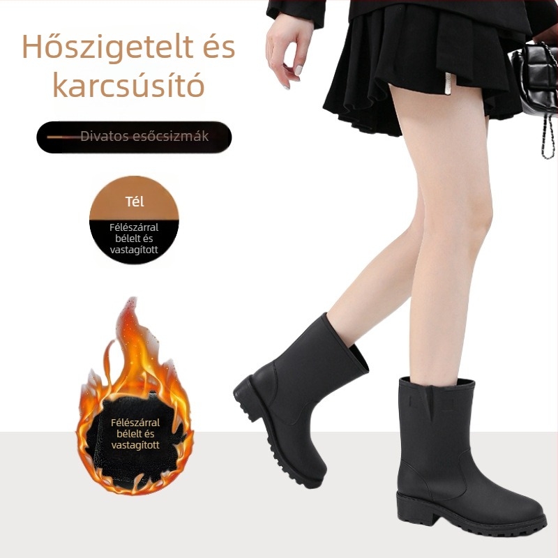 Női esőcsizmák, PVC felsőrész, középtok magasság, vastagított talp, vízálló, 3-5 cm sarok