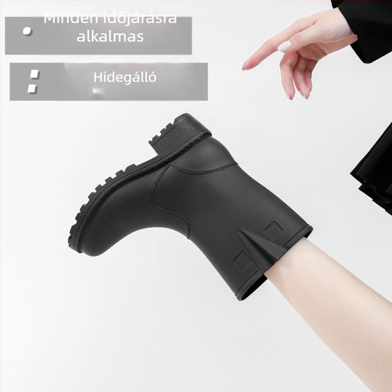 Női esőcsizmák, PVC felsőrész, középtok magasság, vastagított talp, vízálló, 3-5 cm sarok