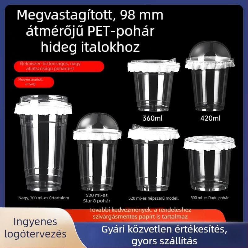Egyszer használatos PET pohár kávéhoz és tejes teához, átlátszó, fedéllel, 500 ml